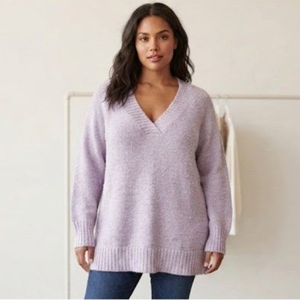 Lilac V Neck Knit Sweater 1X Purple Pullover Tunic Cozy Winter Casual Everyday
